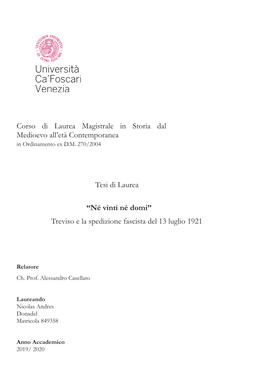 Treviso E La Spedizione Fascista Del 13 Luglio 1921