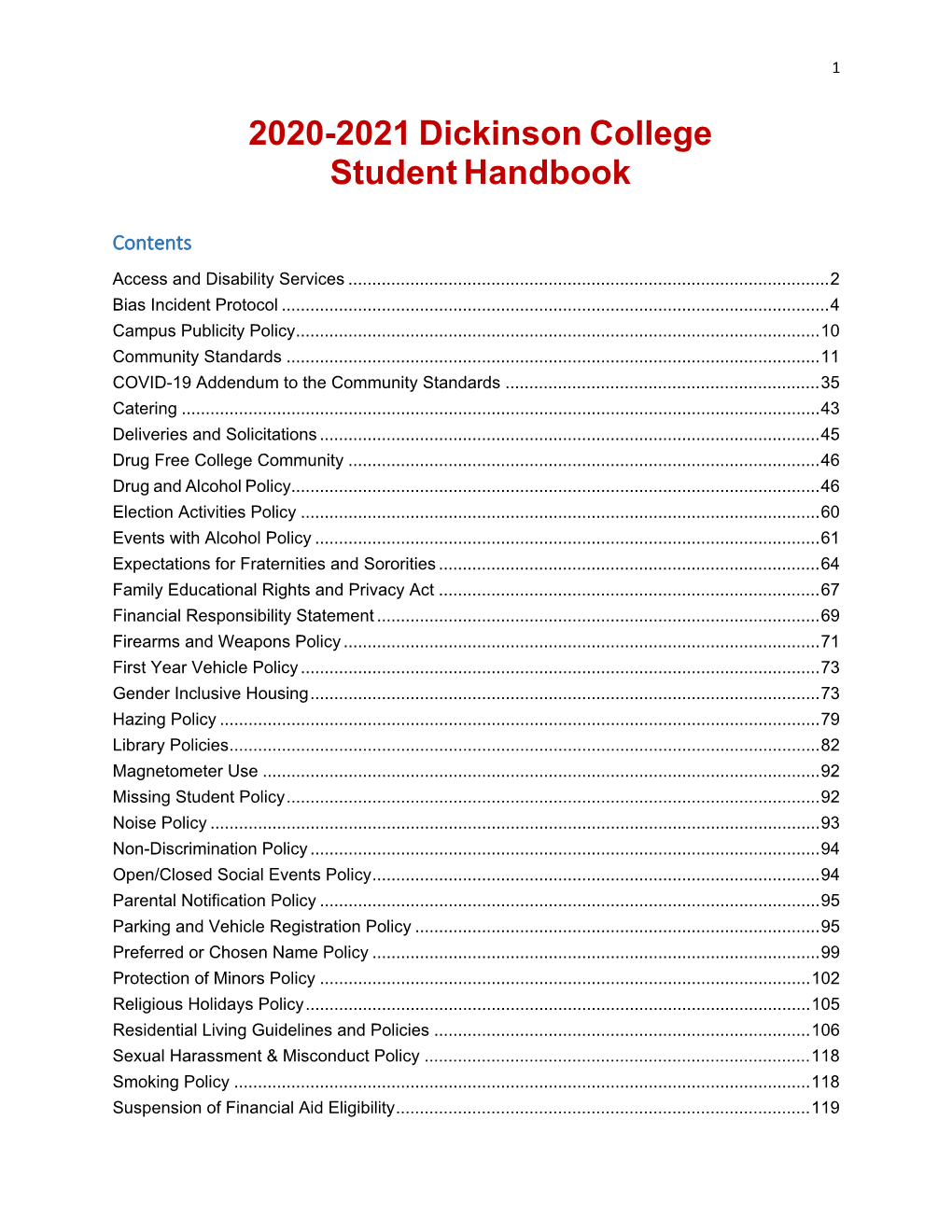 2020-2021 Dickinson College Student Handbook