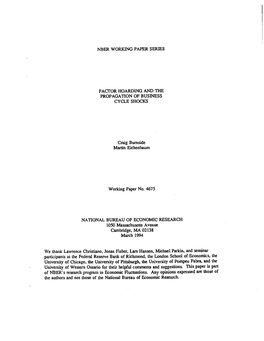 NBER WORKING PAPER SERIES FACTOR HOARDING and The