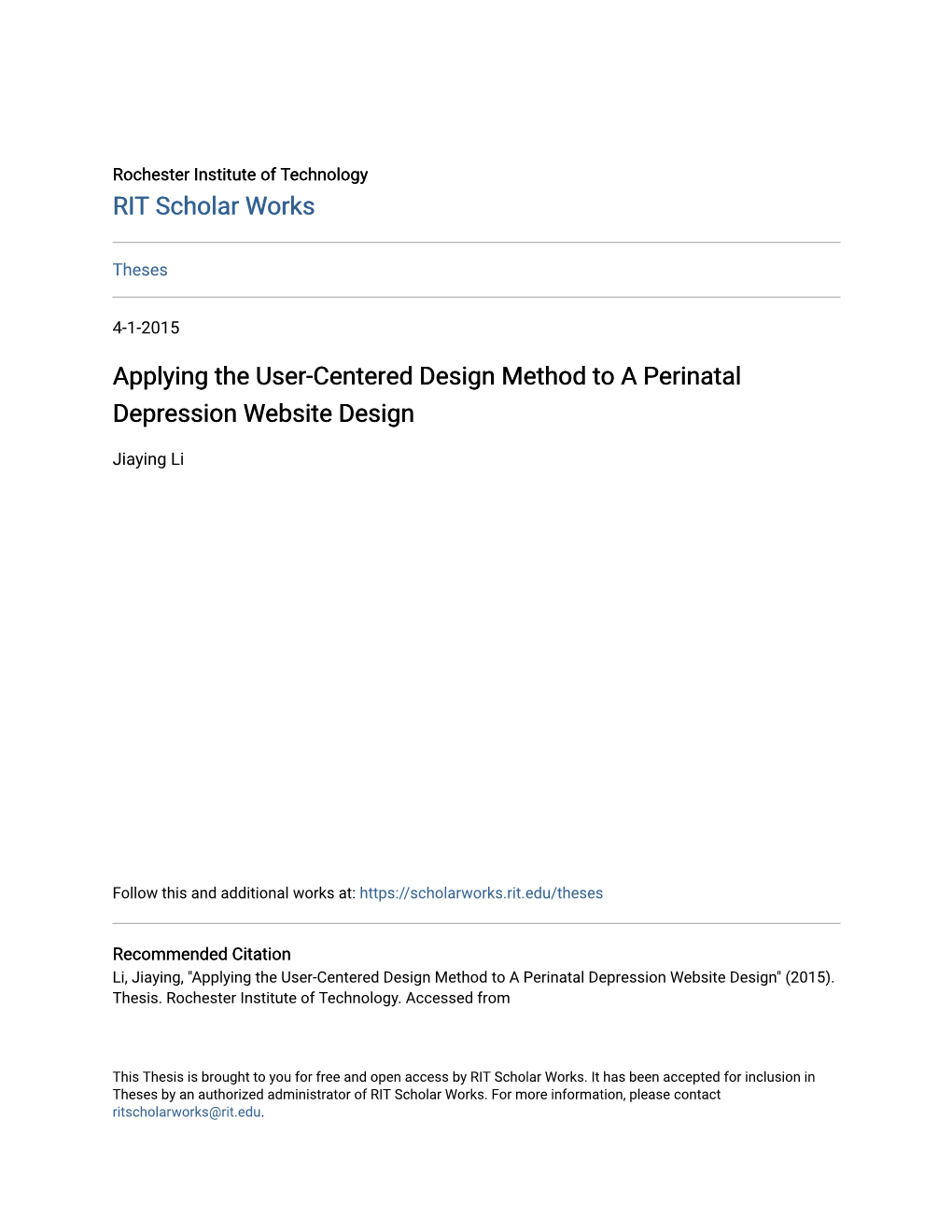 Applying the User-Centered Design Method to a Perinatal Depression Website Design