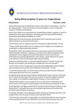 Bishop Elliott Completes 11 Years As a 'Happy Bishop'