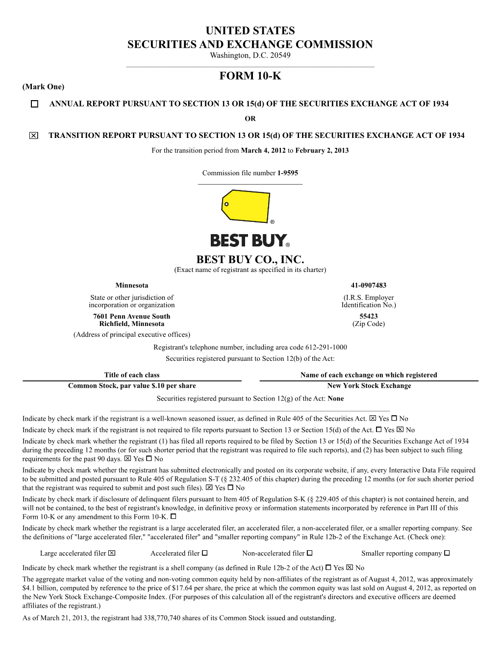 United States Securities and Exchange Commission Form