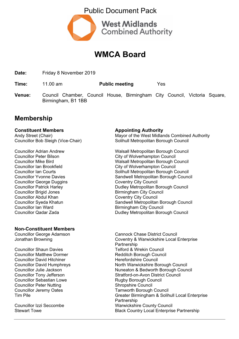 (Public Pack)Agenda Document for WMCA Board, 08/11/2019 11:00