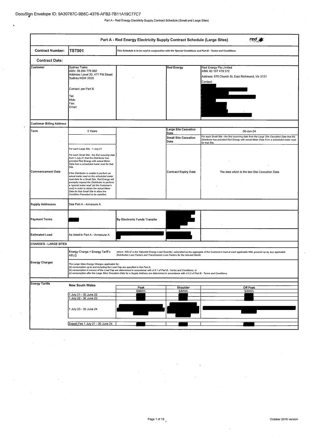 Red Energy Electricity Supply Contract Schedule (Small and Large Sites)