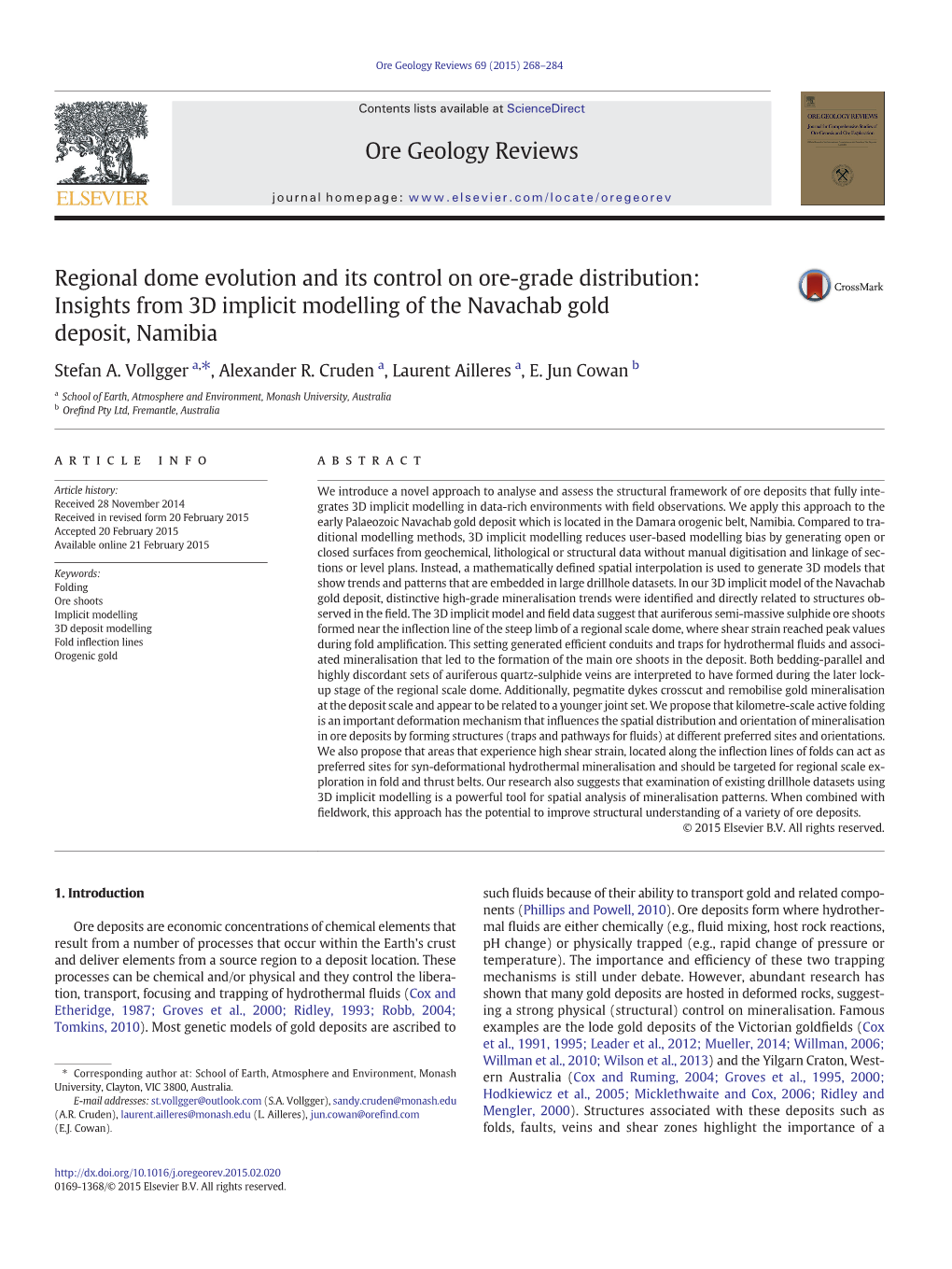 Regional Dome Evolution and Its Control on Ore-Grade Distribution: Insights from 3D Implicit Modelling of the Navachab Gold Deposit, Namibia