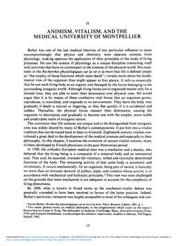 Animism, Vitalism, and the Medical University of Montpellier