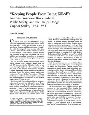 "Keeping People from Being Killed": Arizona Governor Bruce Babbitt, Public Safety, and the Phelps Dodge Copper Strike, 1983-1984