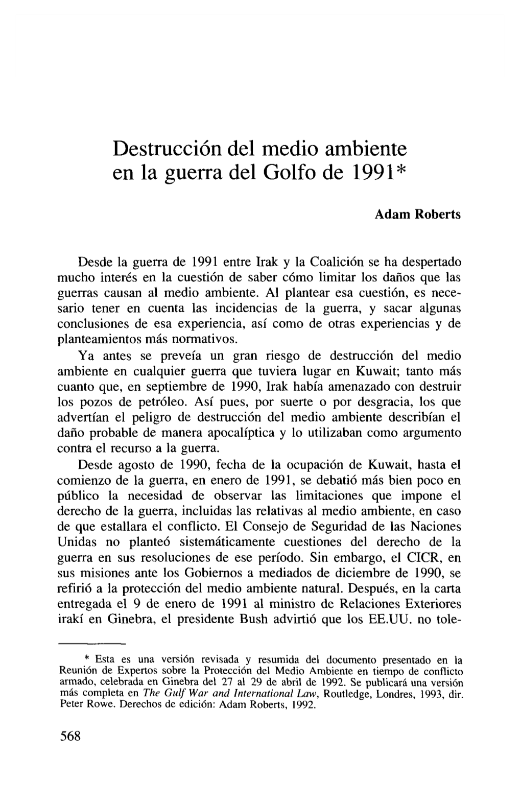 Destruction Del Medio Ambiente En La Guerra Del Golfo De 1991*