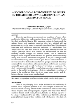 A Sociological Post-Mortem of Issues in the Arogbo Ijaw-Ilaje Conflict: an Agenda for Peace