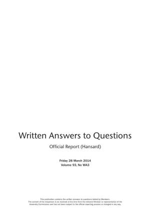 Written Answers to Questions Official Report (Hansard)