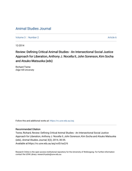 Defining Critical Animal Studies - an Intersectional Social Justice Approach for Liberation, Anthony J