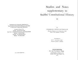 Studies and Notes Supplementary to Stubbs' Constitutional H Istory