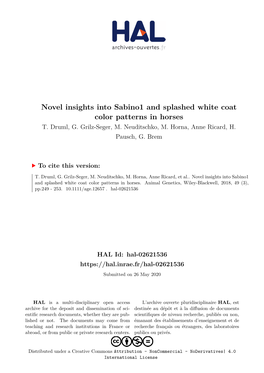Novel Insights Into Sabino1 and Splashed White Coat Color Patterns in Horses T