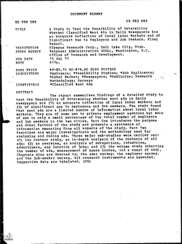 Newspapers Are an Accurate Reflectionof Local Labor Markets and of Significant Use to Employers and Job Seekers.Final Report