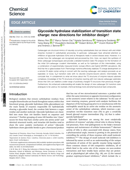 Glycoside Hydrolase Stabilization of Transition State Charge: New Directions for Inhibitor Design† Cite This: Chem