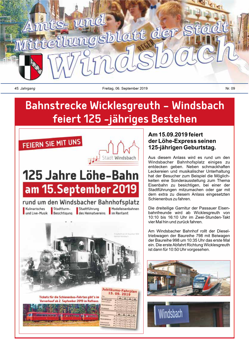 Amts- Und Mitteilungsblatt Der Stadt Windsbach 09 45. Jahrgang Nr. 09