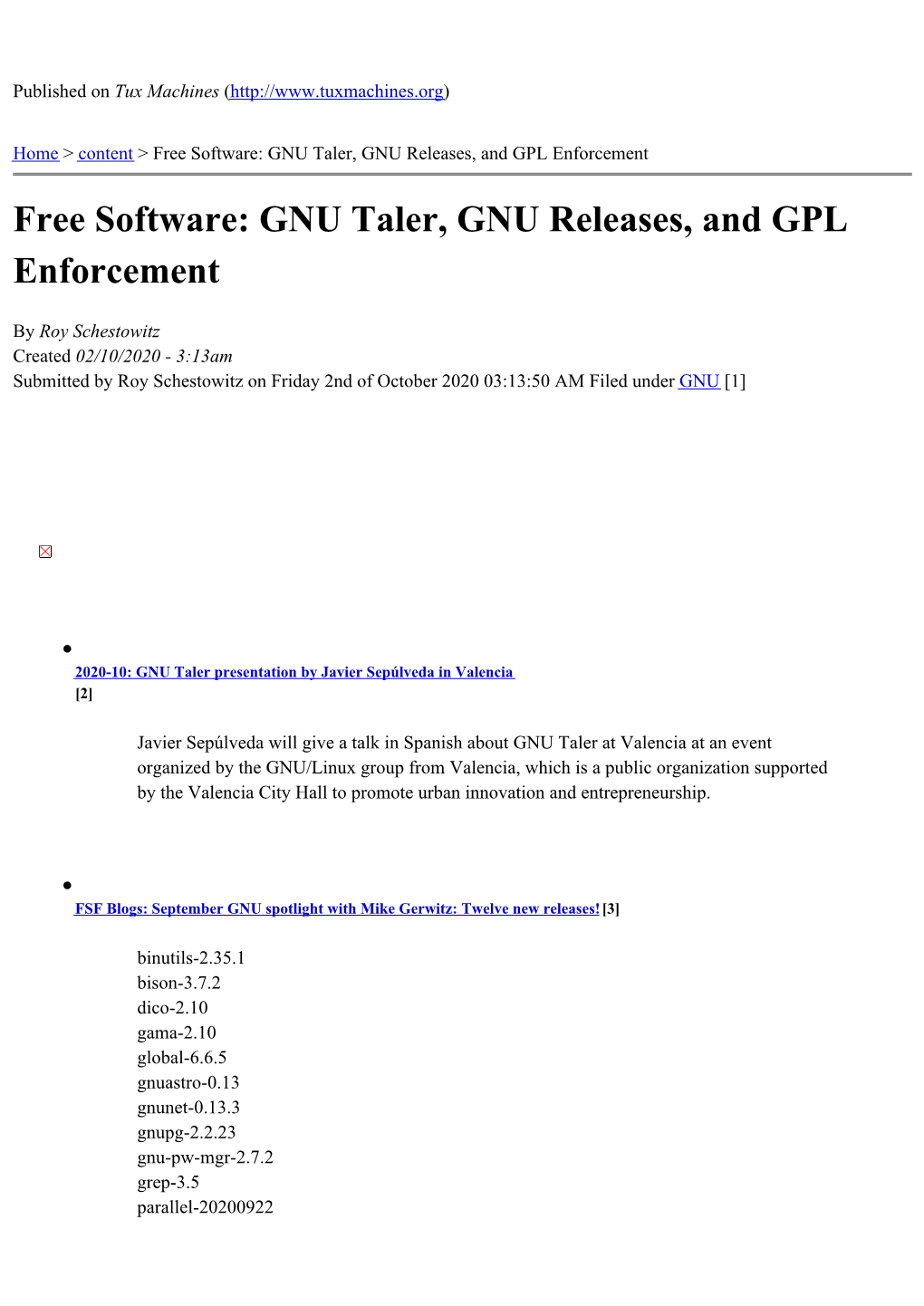 Free Software: GNU Taler, GNU Releases, and GPL Enforcement