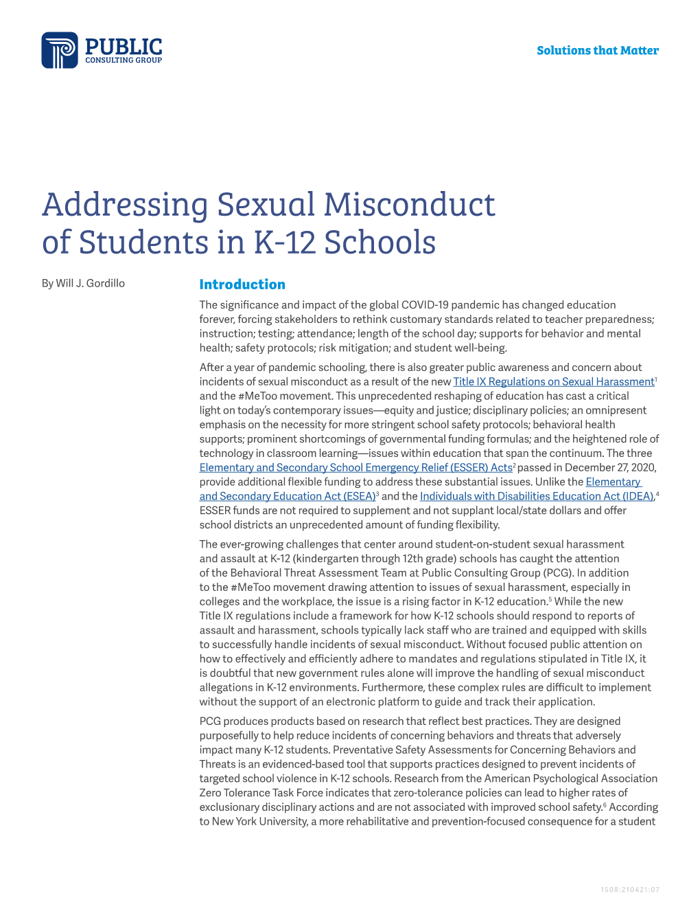 Addressing Sexual Misconduct of Students in K-12 Schools
