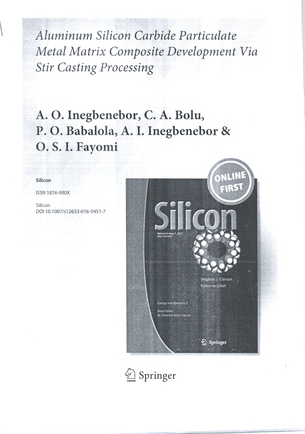 \ Aluminum Silicon Carbide Particulate Metal Matrix Composite Development Via Stir Casting Processing