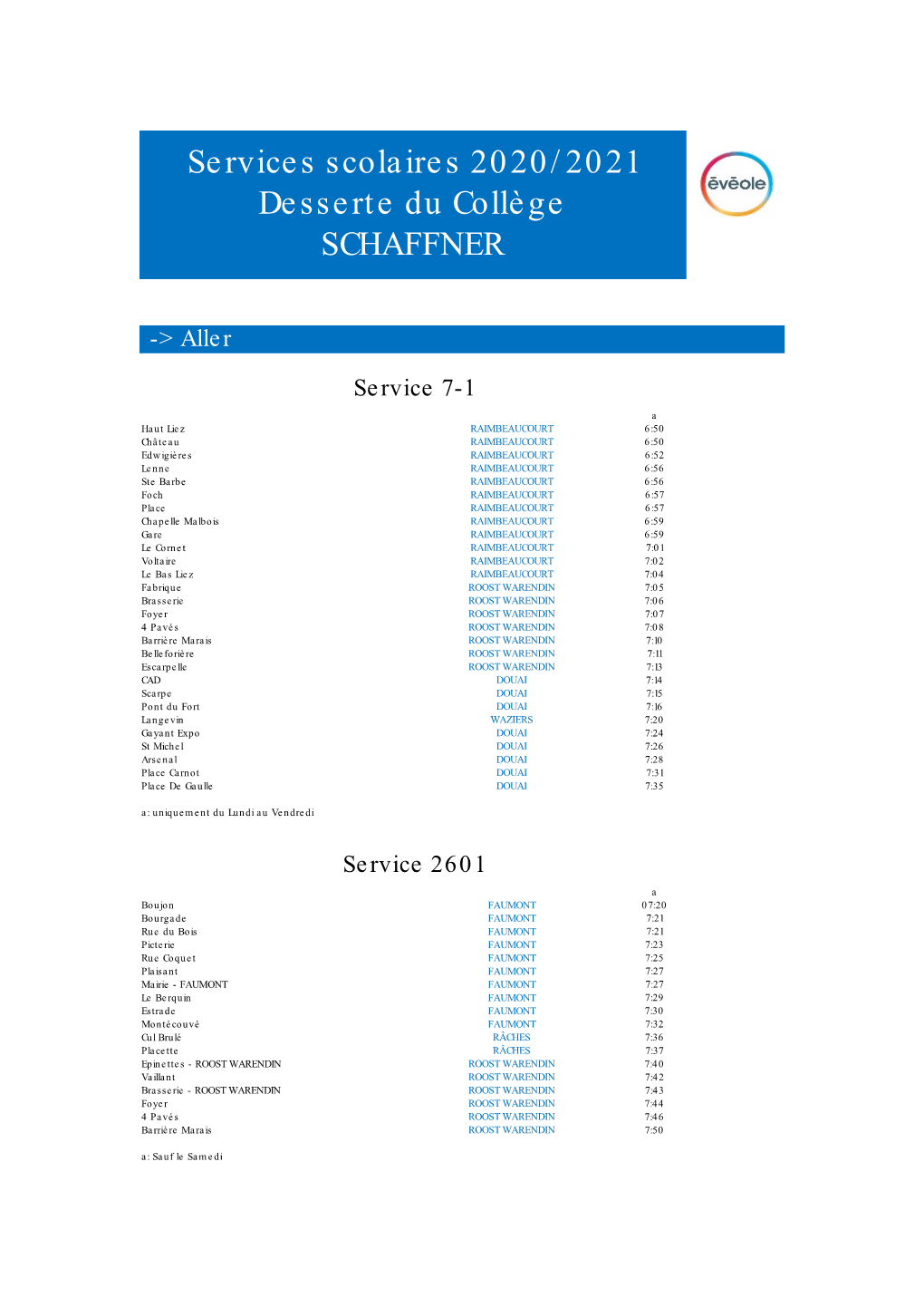 Services Scolaires 2020/2021 Desserte Du Collège SCHAFFNER