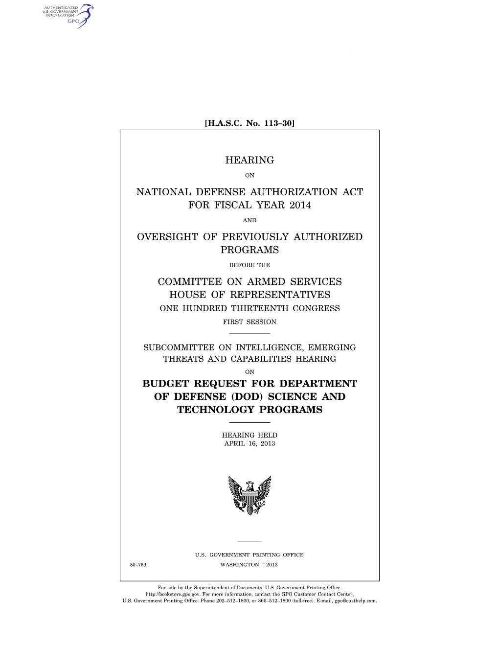 National Defense Authorization Act for Fiscal Year 2014