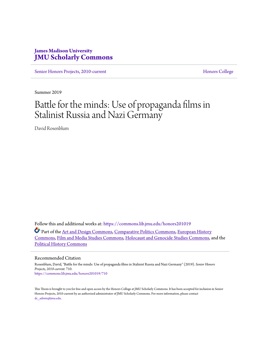 Use of Propaganda Films in Stalinist Russia and Nazi Germany David Rosenblum