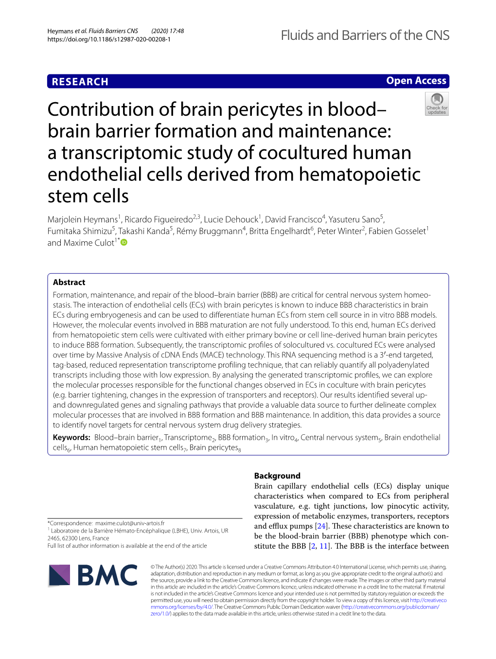 Contribution of Brain Pericytes in Blood–Brain Barrier Formation And