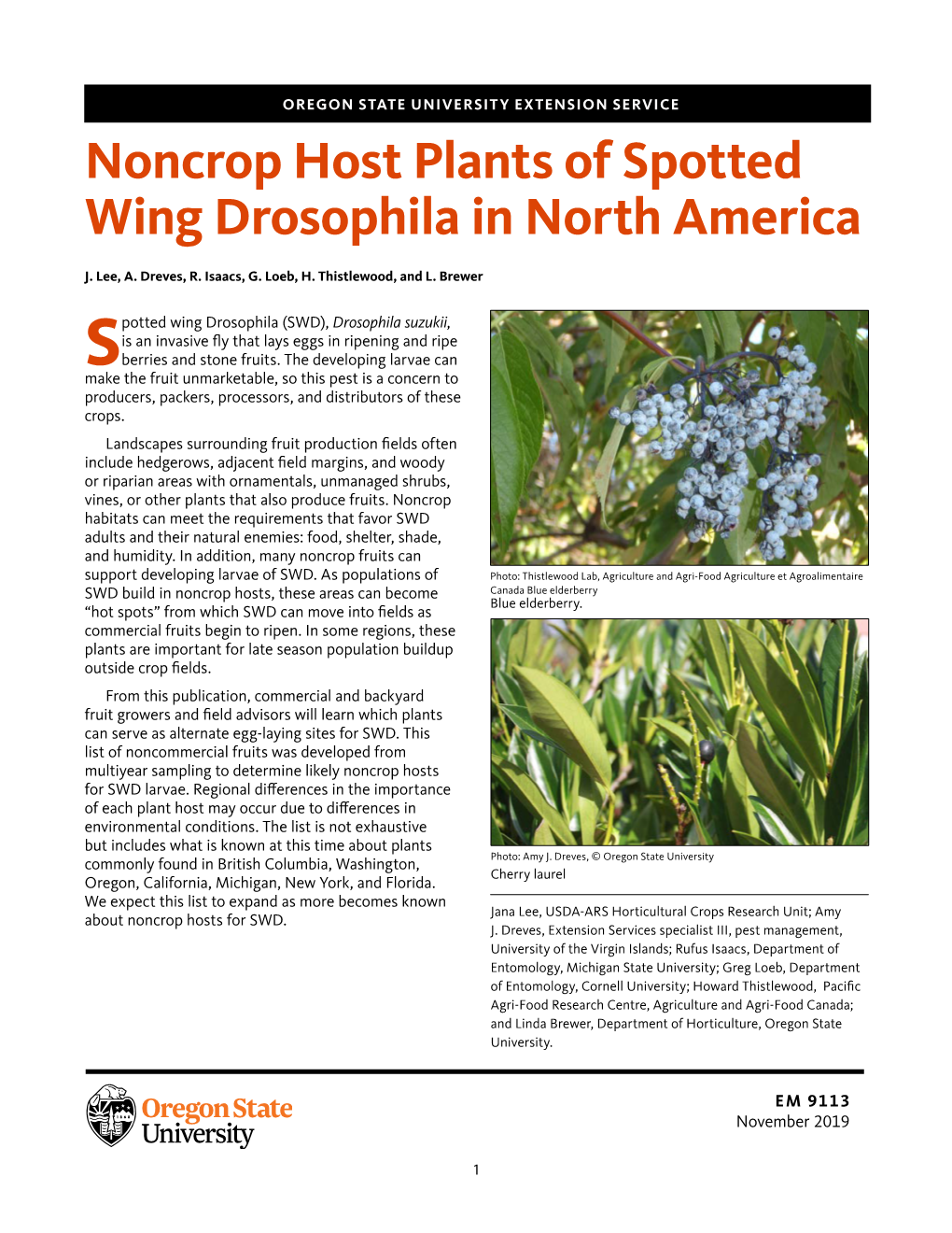 Noncrop Host Plants of Spotted Wing Drosophila in North America