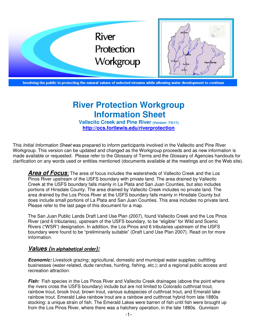 Vallecito Creek and Pine River Information Sheet