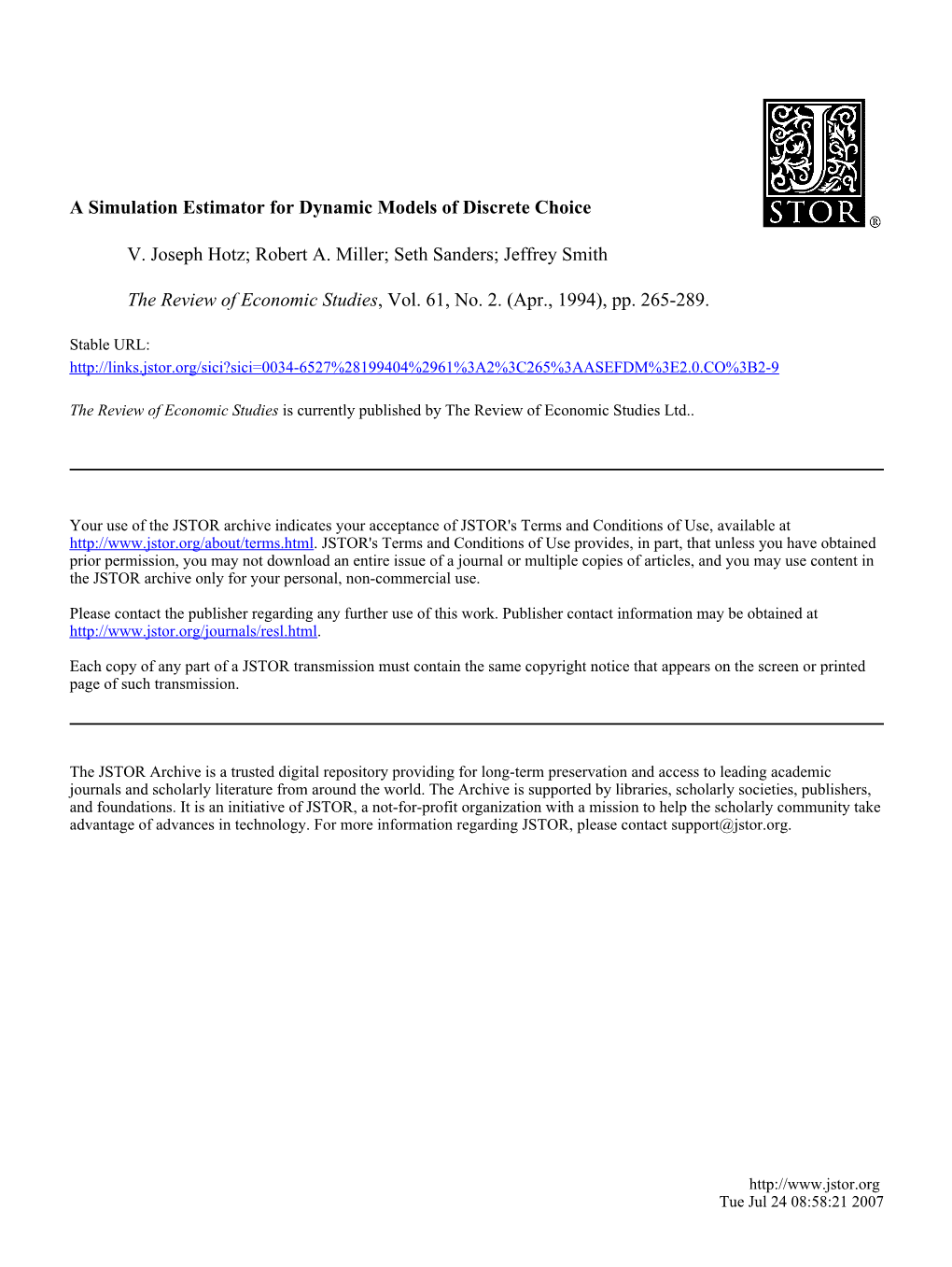 A Simulation Estimator for Dynamic Models of Discrete Choice