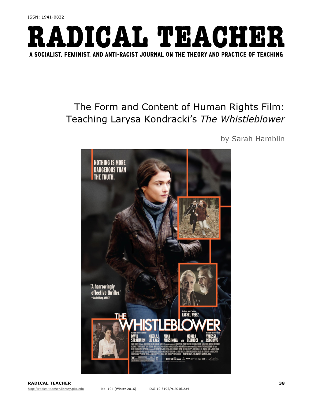 The Form and Content of Human Rights Film: Teaching Larysa Kondracki’S the Whistleblower