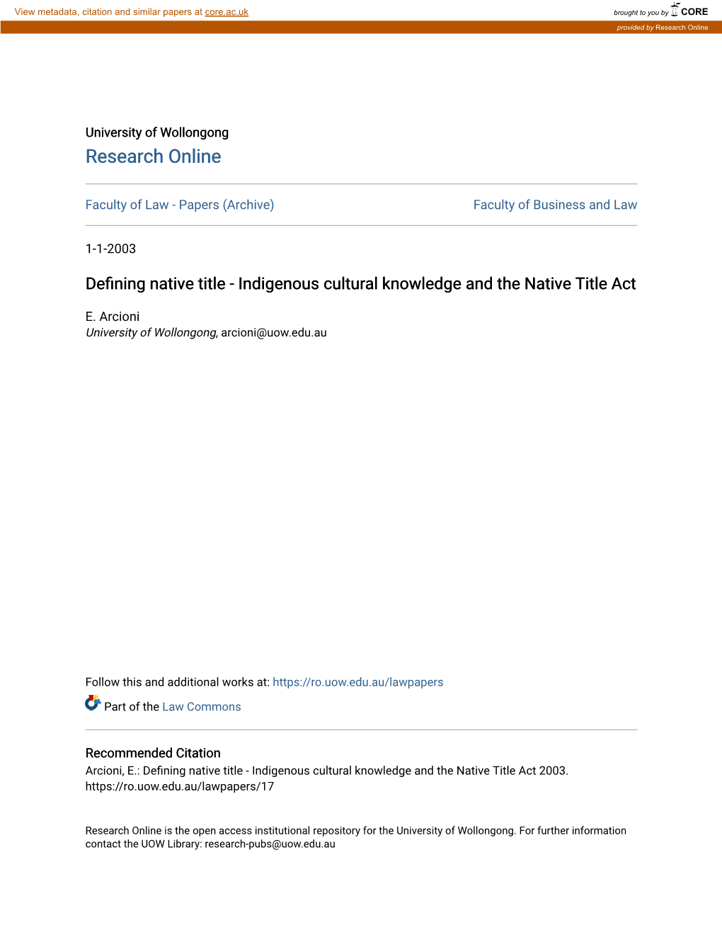 Indigenous Cultural Knowledge and the Native Title Act