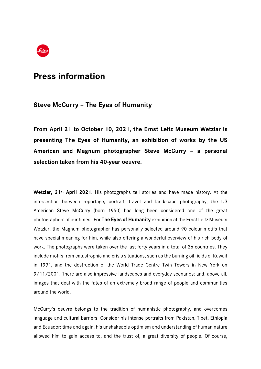 Press Information Steve Mccurry