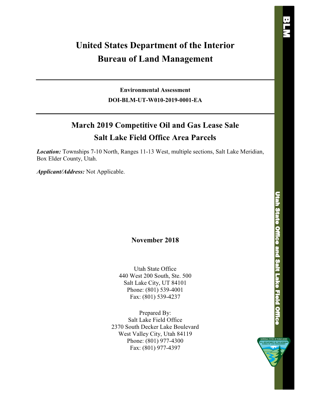 United States Department of the Interior Bureau of Land Management