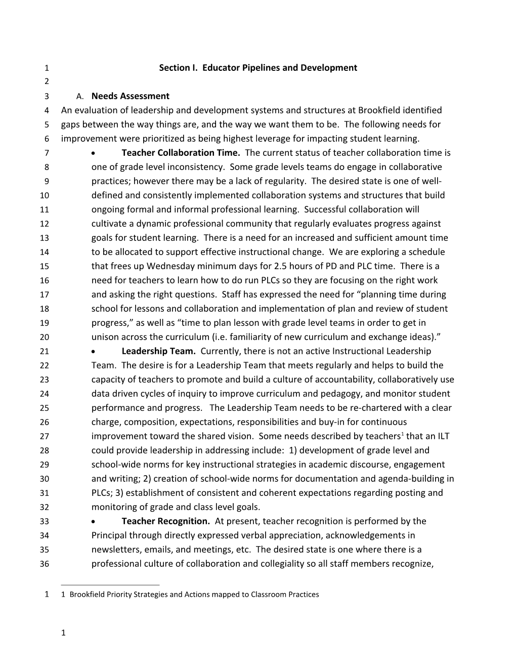 Section I. Educator Pipelines and Development