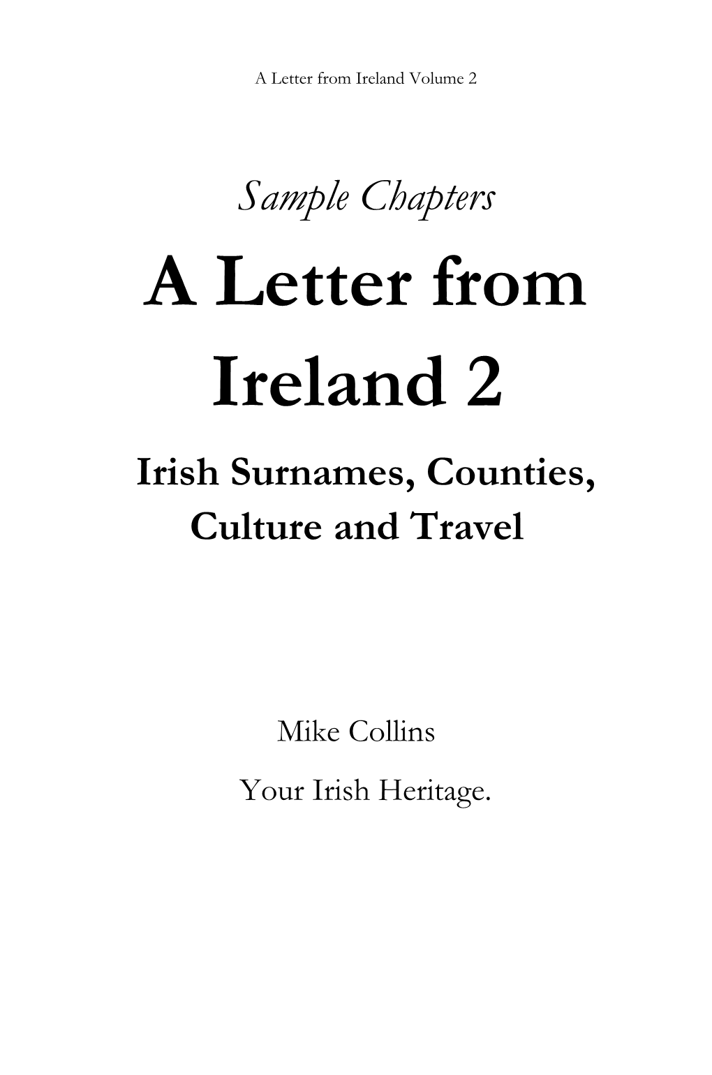 A Letter from Ireland 2 Irish Surnames, Counties, Culture and Travel