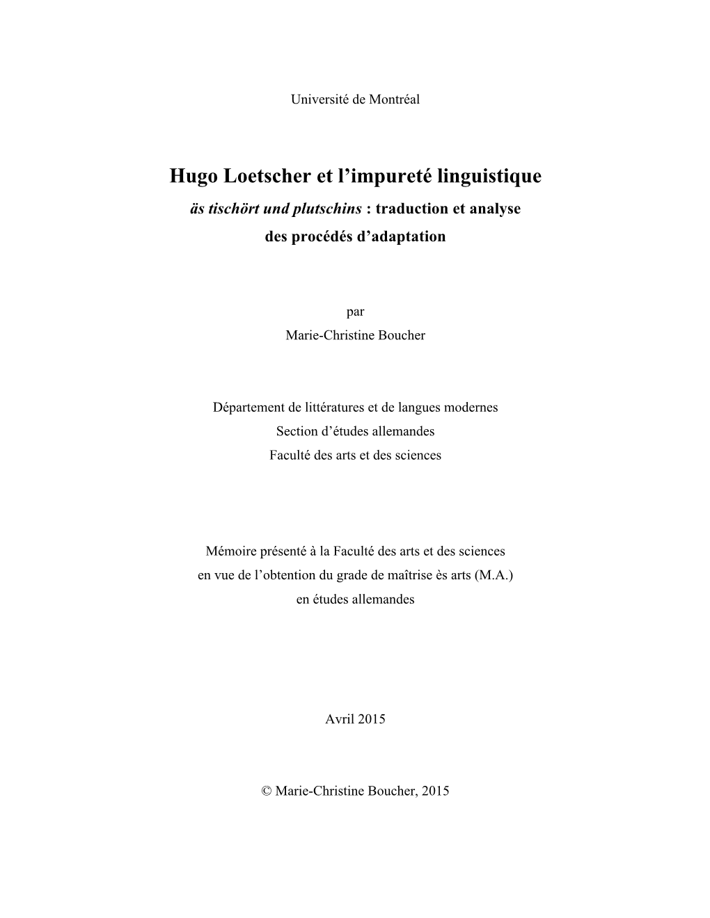 Hugo Loetscher Et L'impureté Linguistique