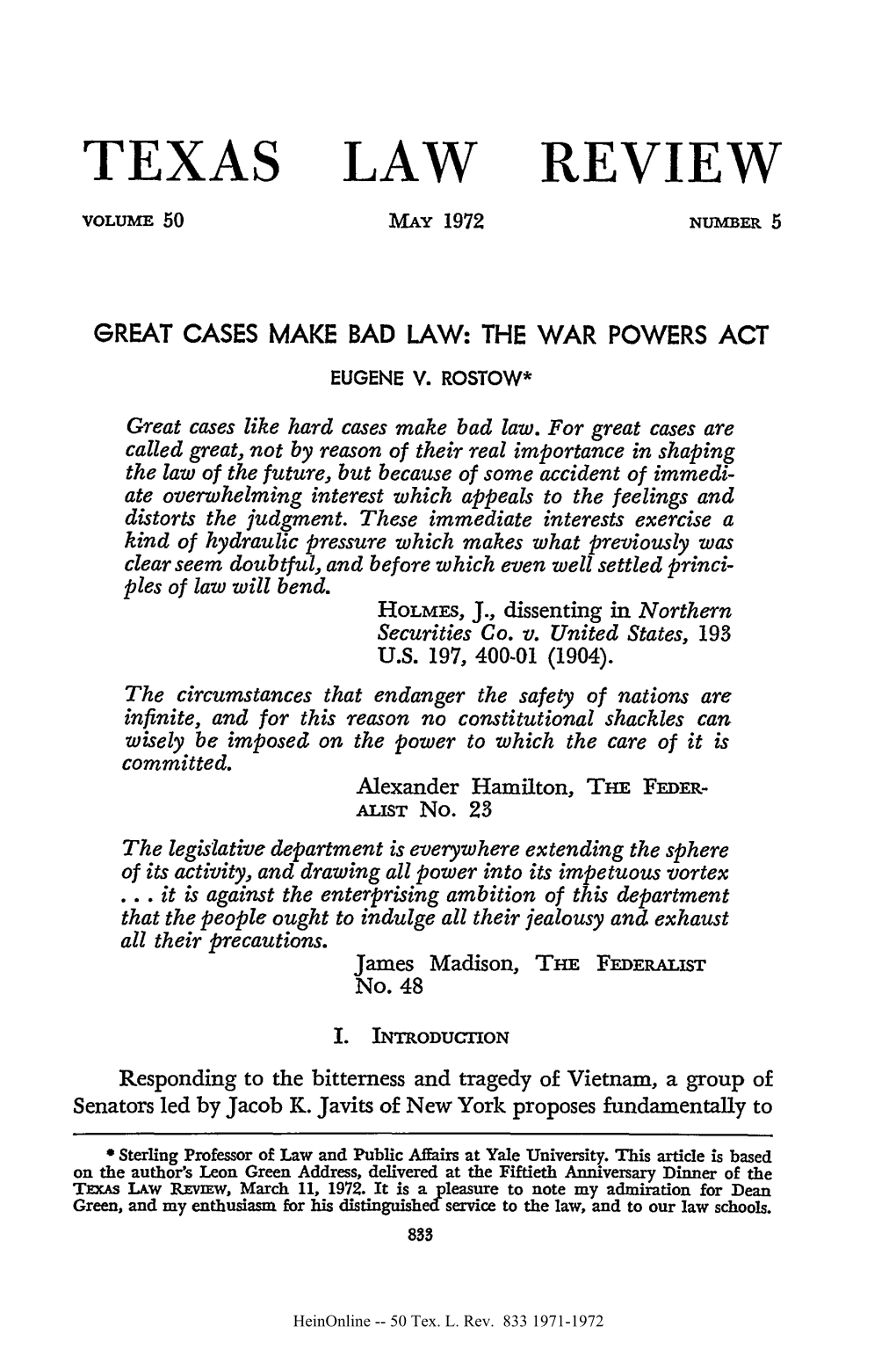 The War Powers Act Eugene V