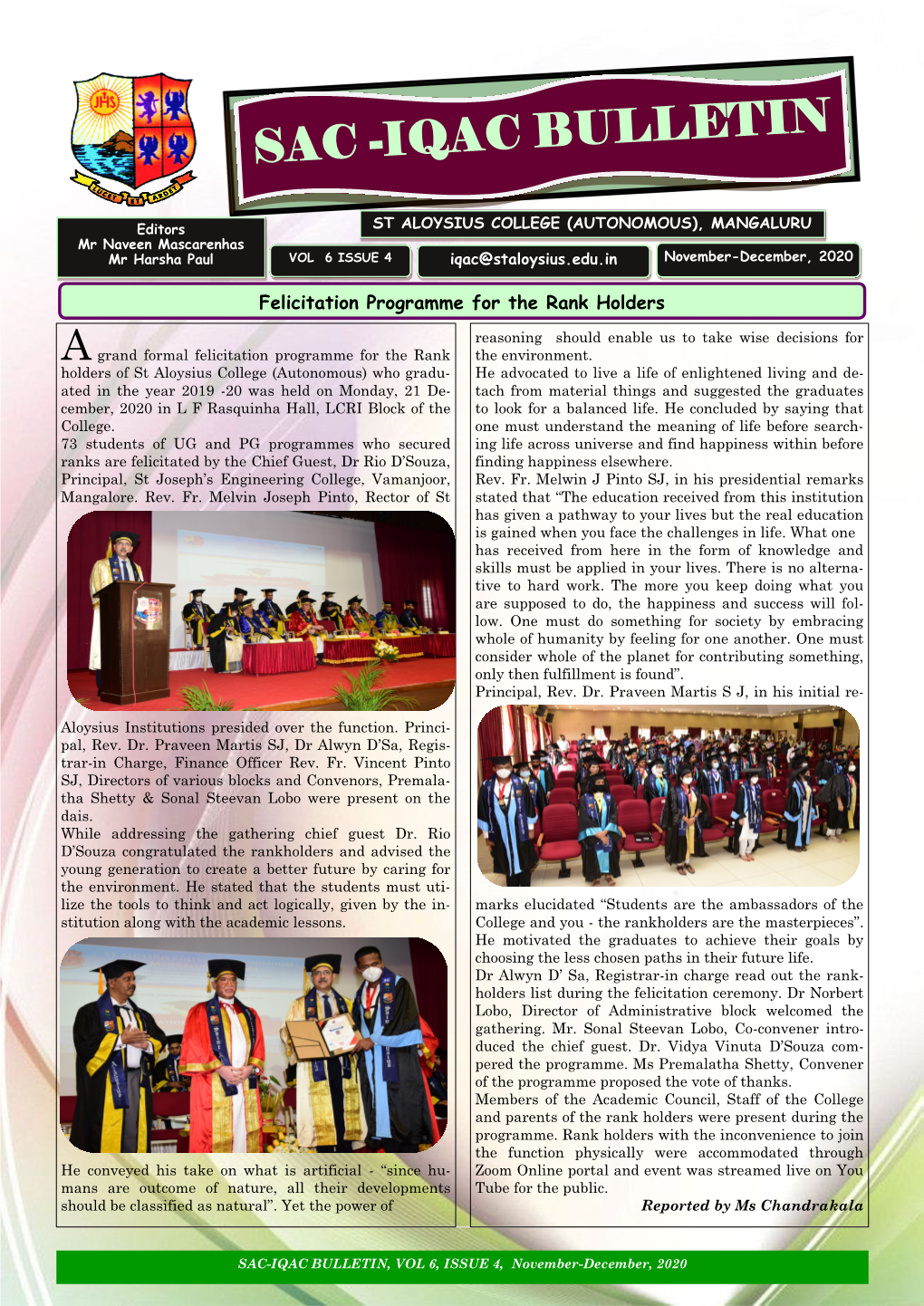 SAC-IQAC BULLETIN, VOL 6, ISSUE 4, November-December, 2020 2