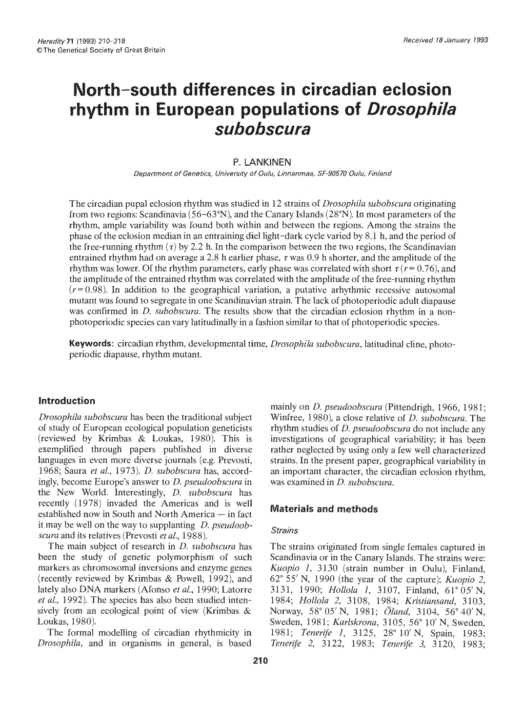 Rhythm in European Populations of Drosophila Sub Obscura