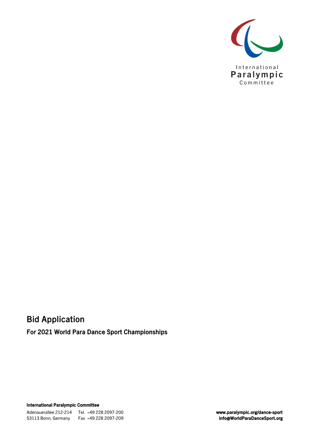 Bid Application for 2021 World Para Dance Sport Championships