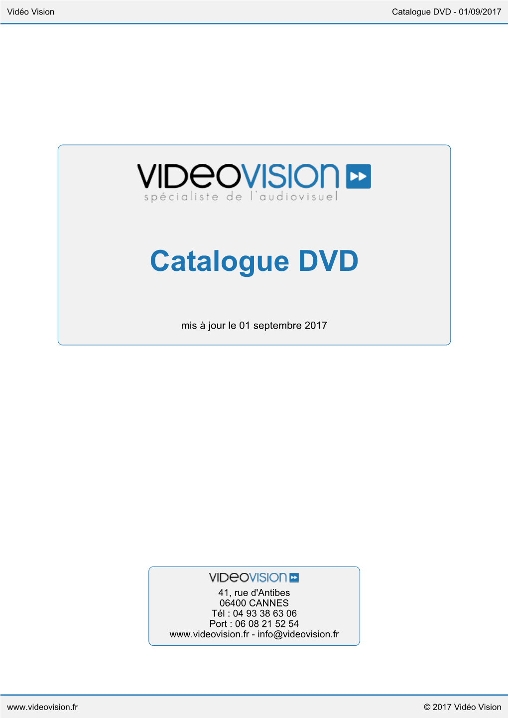 Catalogue DVD - 01/09/2017