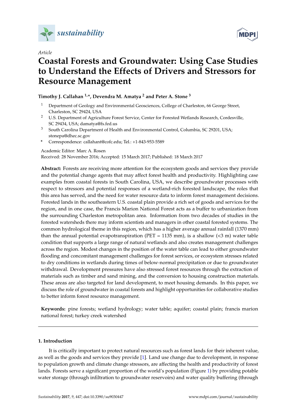 Coastal Forests and Groundwater: Using Case Studies to Understand the Effects of Drivers and Stressors for Resource Management