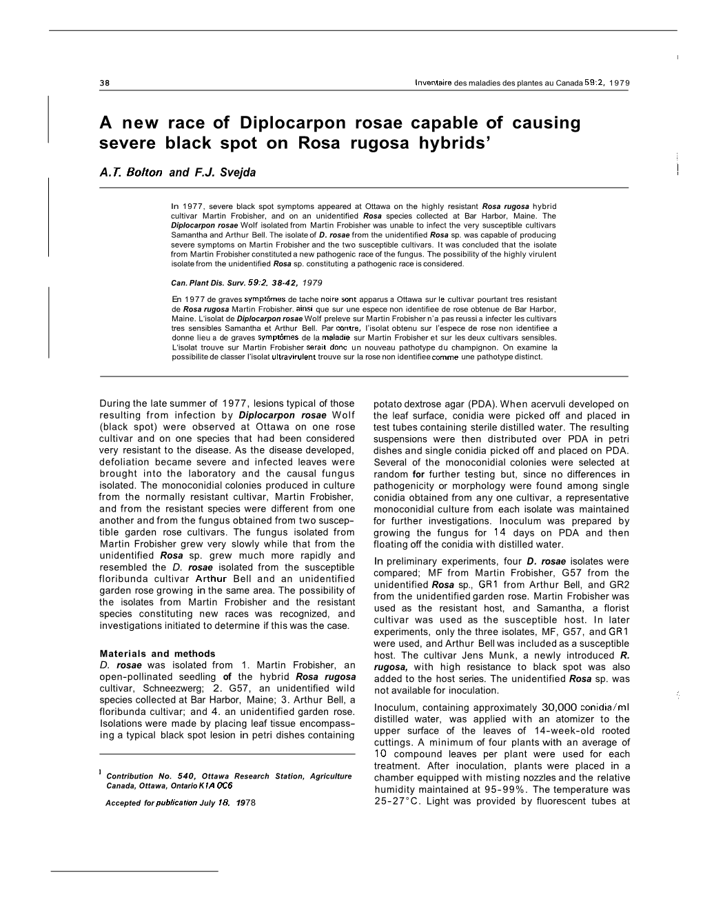 A New Race of Diplocarpon Rosae Capable of Causing Severe Black Spot on Rosa Rugosa Hybrids’