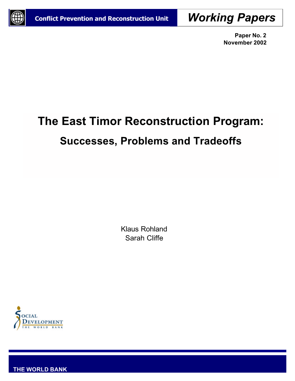 Working Papers the East Timor Reconstruction Program