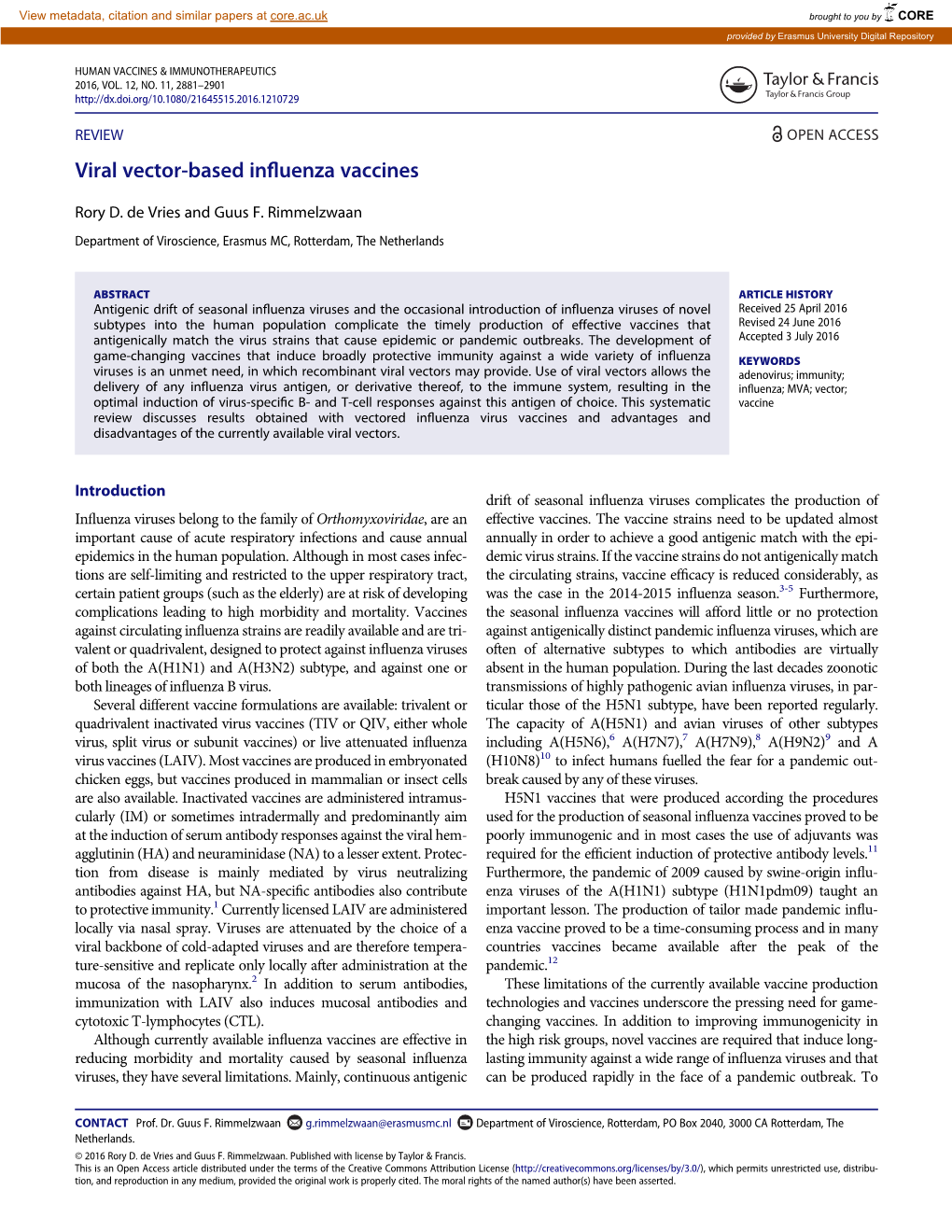 Viral Vector-Based Influenza Vaccines