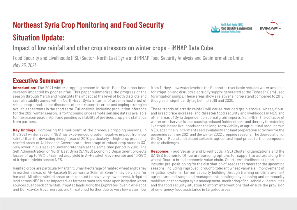 Northeast Syria Crop Monitoring and Food Security Situation Update