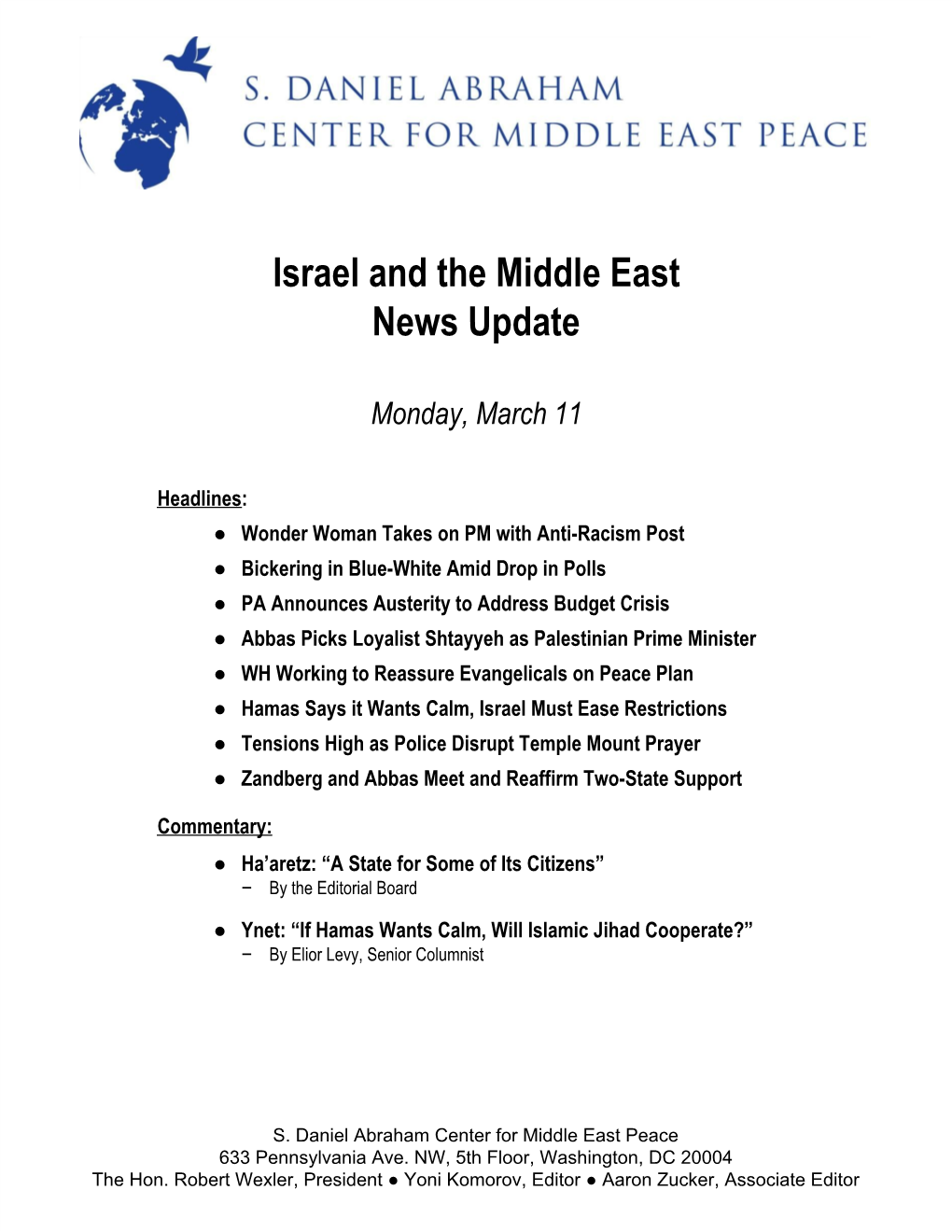 Israel and the Middle East News Update