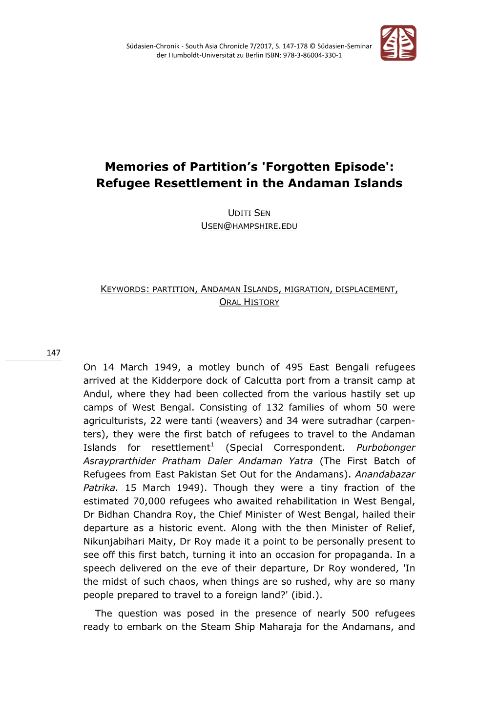 Refugee Resettlement in the Andaman Islands