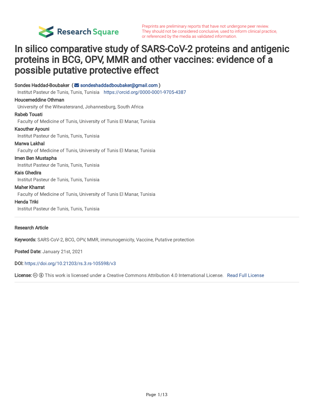 In Silico Comparative Study of SARS-Cov-2 Proteins and Antigenic Proteins in BCG, OPV, MMR and Other Vaccines: Evidence of a Possible Putative Protective Effect